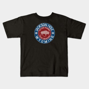 Jackson Hole, Wyoming, with Walking Bison Kids T-Shirt